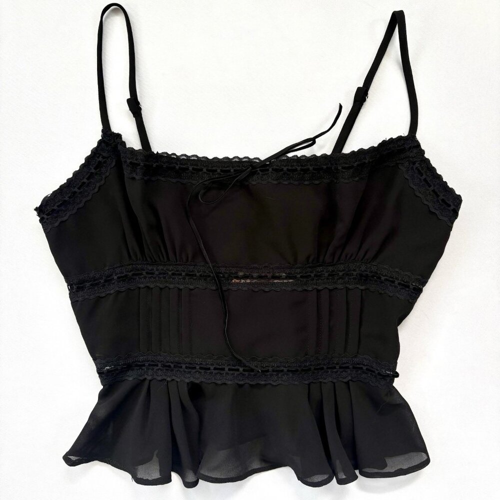 NWT Molly Green Women’s Small Black Crop Tank Top Zola Lace Trim Peplum